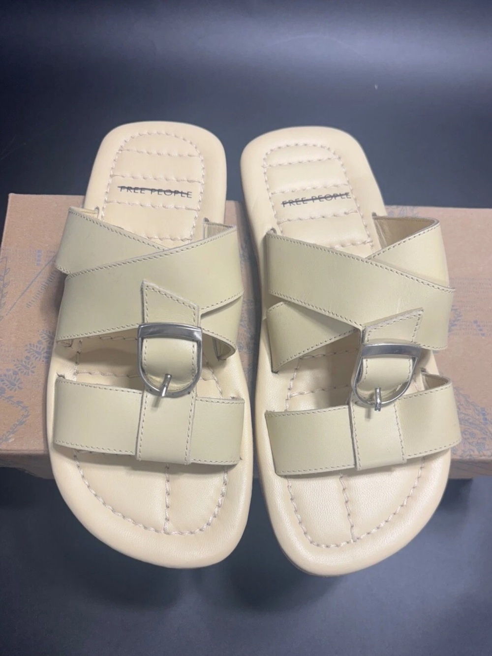 Free People Butter Cream Buckle Slide Sandals